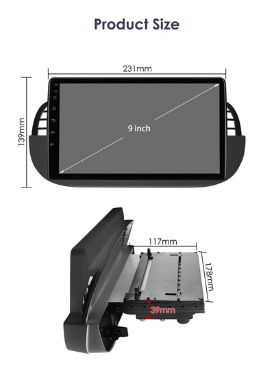 500 595 FIAT ABARTH 9" 2007-2016 apple carplay android auto navigator wifi gps bluetooth 