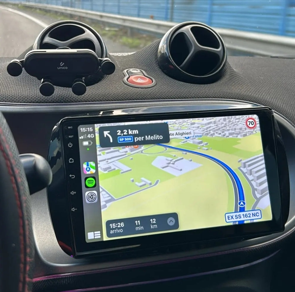 Autoradio Custom Fit Per Smart 453 (2014+) Con Android, GPS, Bluetooth, DAB+, Schermo HD 9", Processore 8 Core, 4+64GB - 2