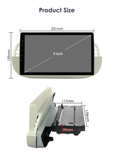 500 595 FIAT ABARTH 9" 2007-2016 apple carplay android auto navigator wifi gps bluetooth 