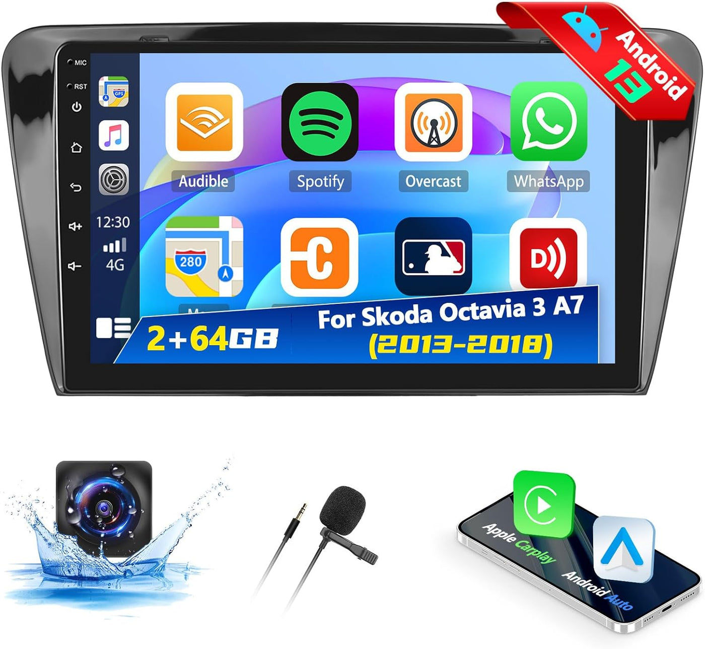 Skoda Octavia 2013 10.1" Carplay Android Auto