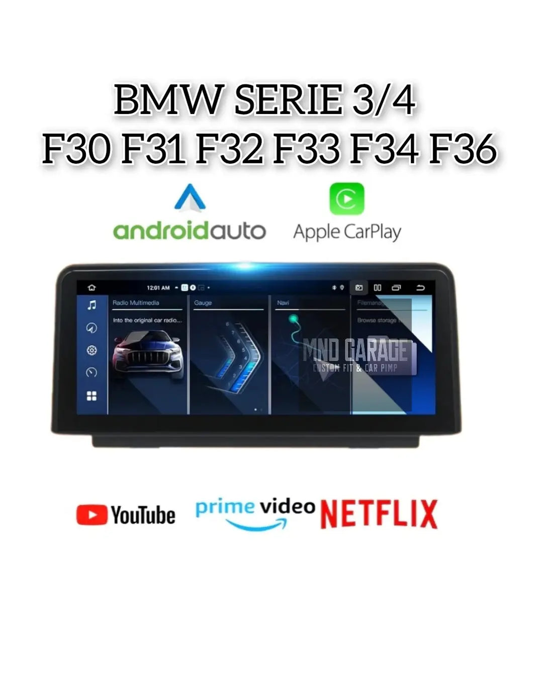 Display Erisin 10.25'' Android 14 Per BMW Serie 3/4 – GPS, CarPlay, 4GB+64GB, Schermo IPS, Mantiene Sistema Originale