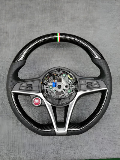 VOLANTE CUSTOM QUADRIFOGLIO in CARBONIO e PELLE per Alfa Romeo GIULIA e STELVIO 2016-2025