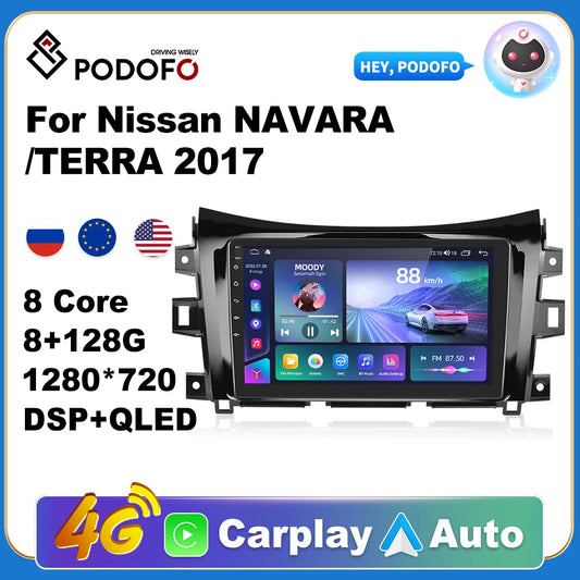 Podofo AI Voice Android Carplay Car Radio For Nissan NAVARA/TERRA 2017 2din Android Auto 4G Multimedia Navigation GPS Autoradio