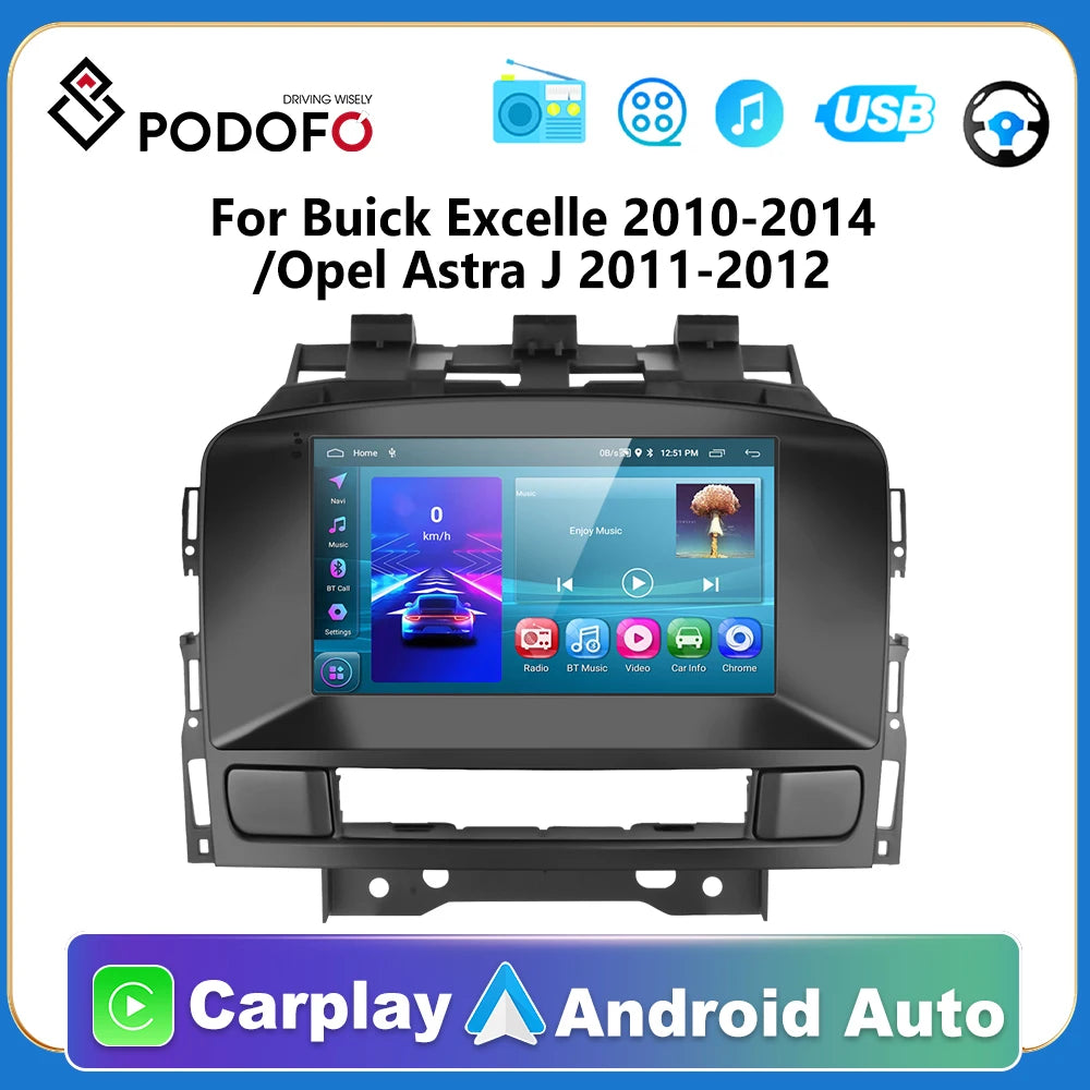 Podofo 2 Din GPS Car Stereo Radio Carplay Wireless Android Auto 7'' for Buick Excelle 2010-2014/Opel Astra J 2011-2012