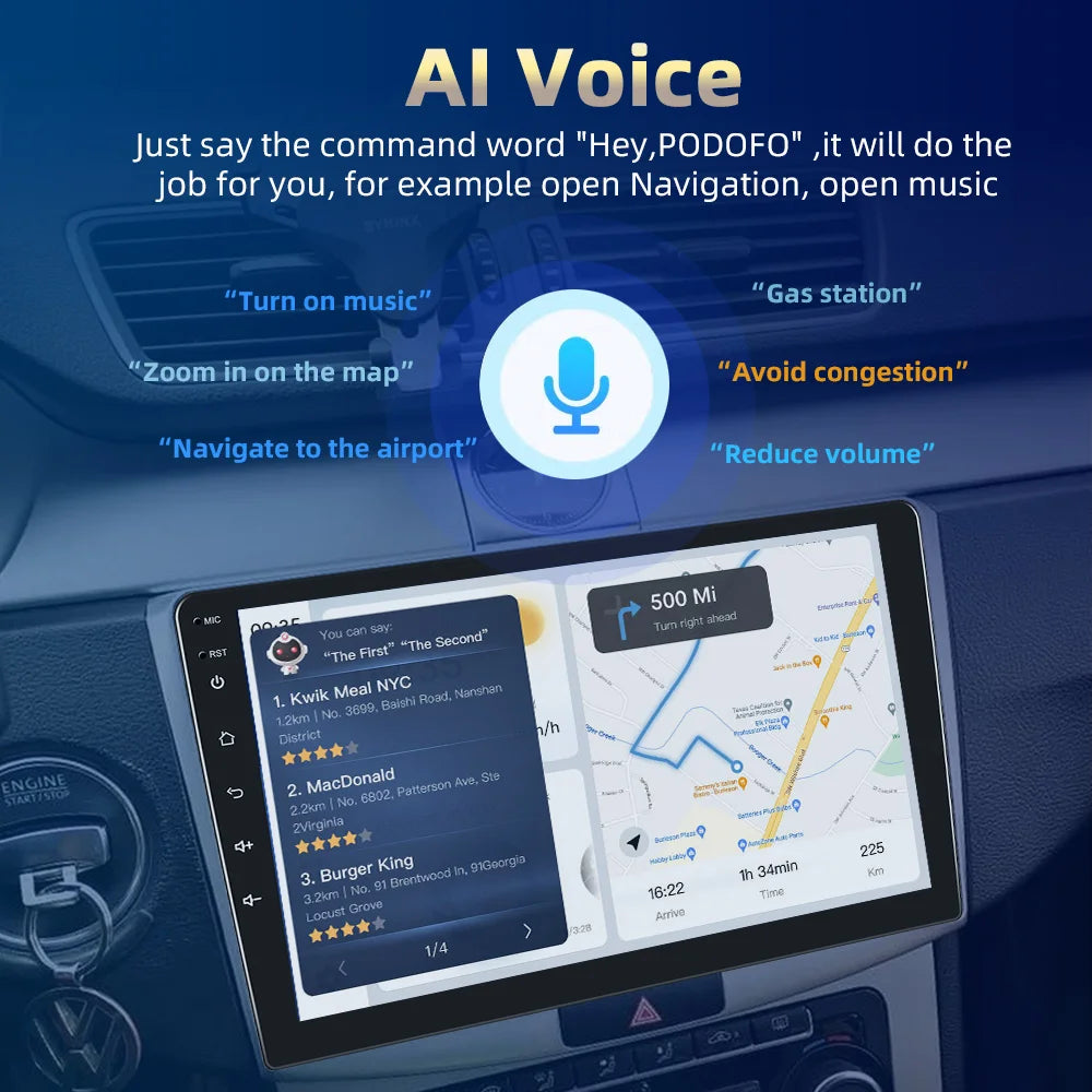 Podofo AI Voice Android Carplay Car Radio For Peugeot 408 2010-2012 2din Android Auto 4G Multimedia Navigation GPS Autoradio DSP