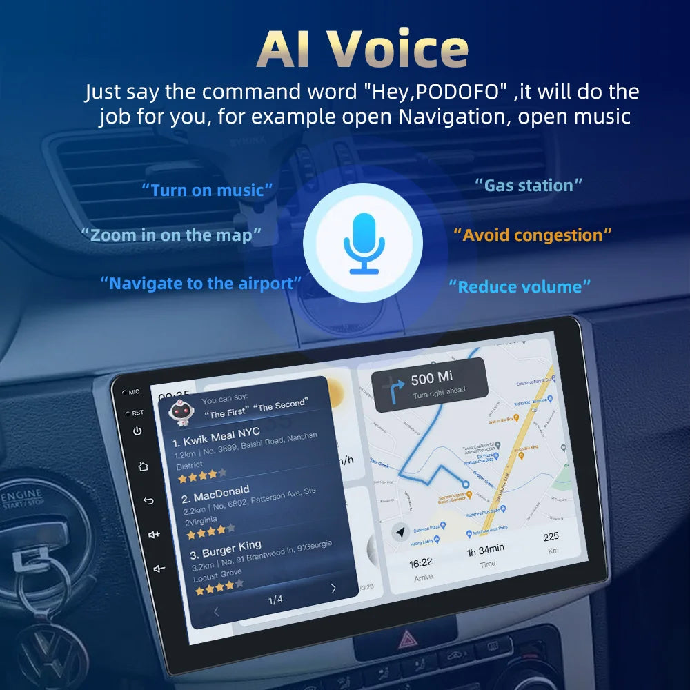 Podofo AI Voice Android Carplay Car Radio For Toyota Avensis 2009-2015 2 Din Android Auto 4G Multimedia Navigation GPS Autoradio