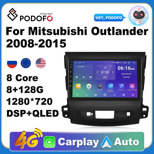 Podofo Android Auto Car Radio Multimidia Player For Mitsubishi Outlander 2008-2015 Carplay 2din Autoradio Navigation GPS 2din