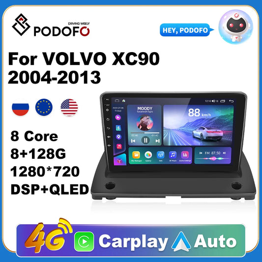 Podofo Car Android Carplay Radio Multimedia Player For VOLVO XC90 2004-2013 2 Din Autoradio Video AI Voice GPS Navi 4G WiFi