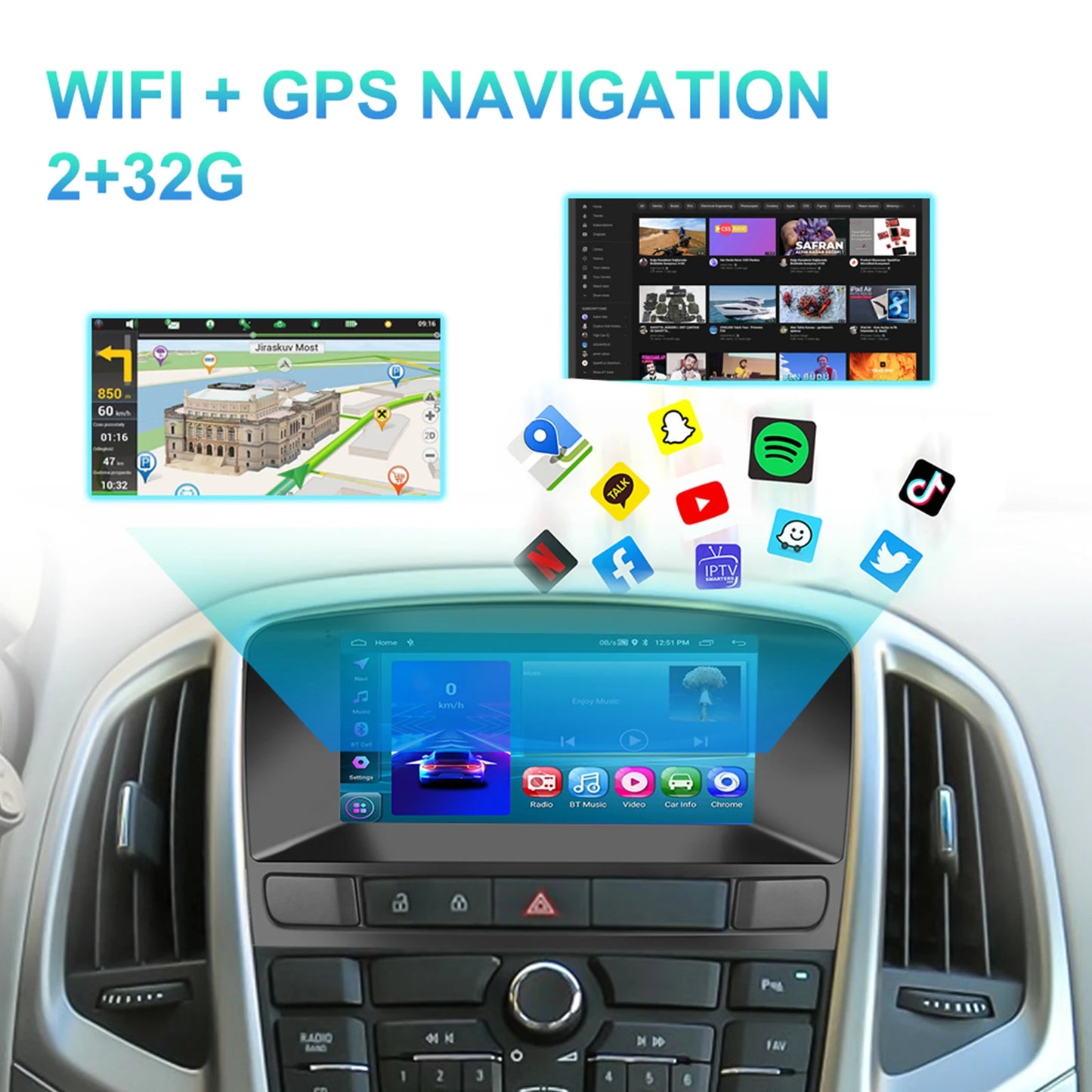 Podofo 2 Din GPS Car Stereo Radio Carplay Wireless Android Auto 7'' for Buick Excelle 2010-2014/Opel Astra J 2011-2012