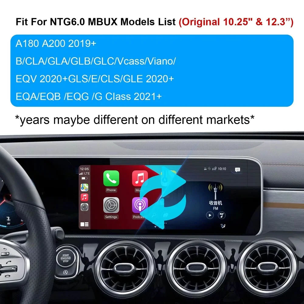 Mercedes-Benz A B C E CLA GLA GLE GLS V  EQA EQS NTG 6 MBUX INTERFACCIA BOX CARPLAY ANDROID AUTO FULL SCREEN w177 w247