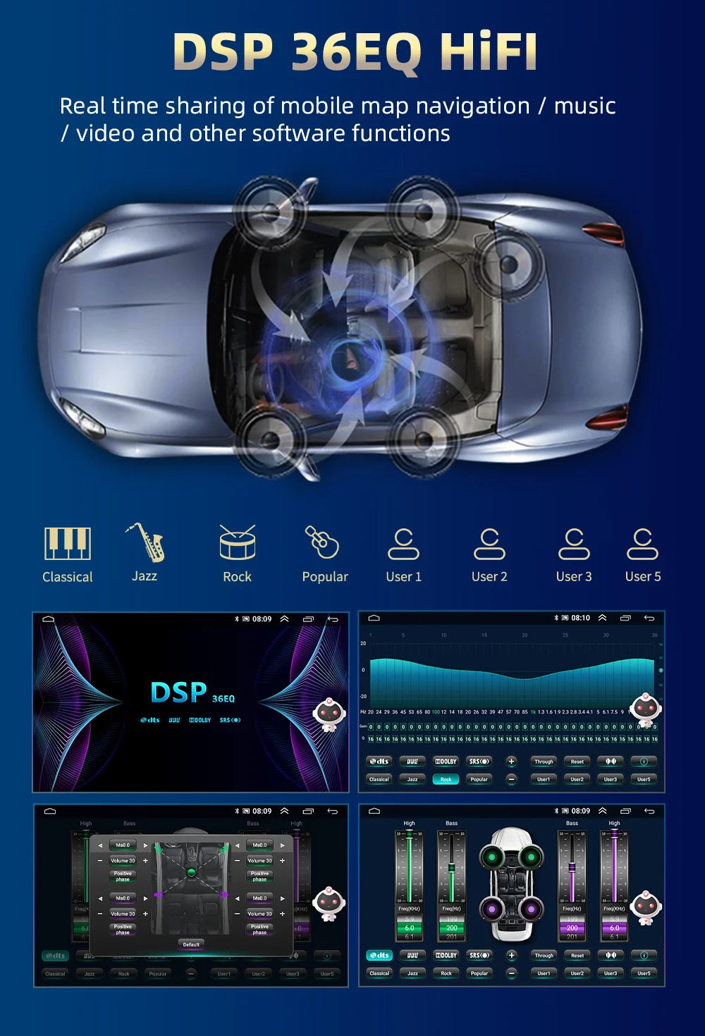 Podofo Autoradio 2Din Android Radio Carplay For Skoda Fabia 2008-2014 AI Voice 4G GPS Car Multimedia Video Player Stereo 2din