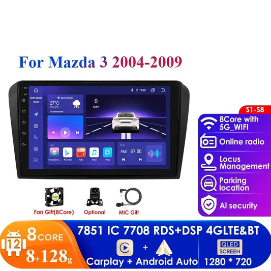 8G + 128G Android 12 AutoRadio for Mazda 3 2004-2009 Wifi Auto Stereo Car Dvd Gps Navigation Stereo Multimedia Player MirrorLink