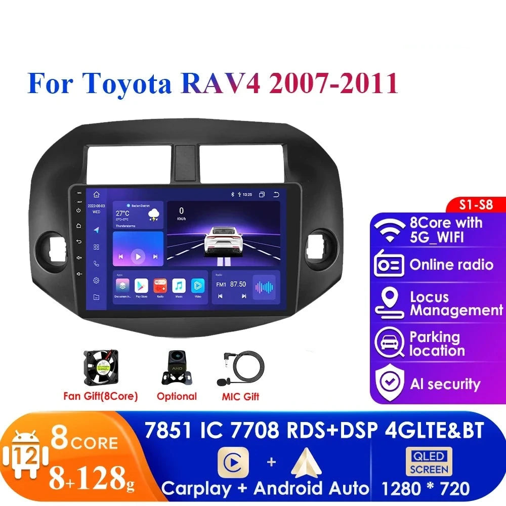 4G-LTE Android 12 Car Radio for Toyota RAV4 3 XA30 2007 - 2011 Navi GPS Multimedia Video Player Auto Stereo Carplay Head Unit BT