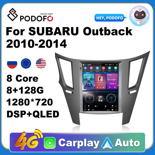 Podofo Autoradio 2Din Android Radio Carplay For SUBARU Outback 2010-2014 AI Voice 4G GPS Car Multimedia Video Player Stereo 2din