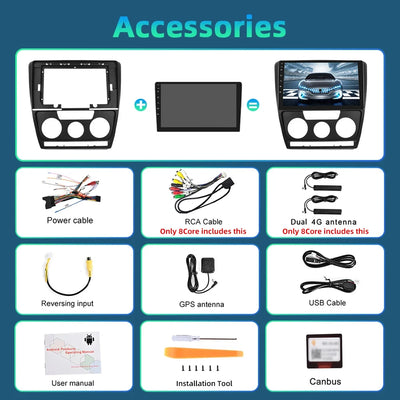 Podofo 4G+WIFI Car Audio For Skoda Octavia 2004-2014 2 Din Multimedia Player Carplay Android Auto 10.1'' DSP 8Core Car Stereo