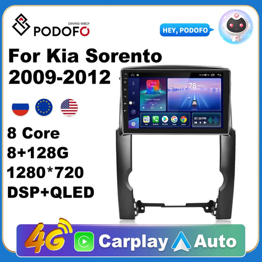 Podofo AI Voice Android Carplay Car Radio For Kia Sorento 2009-2012 2din Android Auto 4G Multimedia GPS autoradio DSP