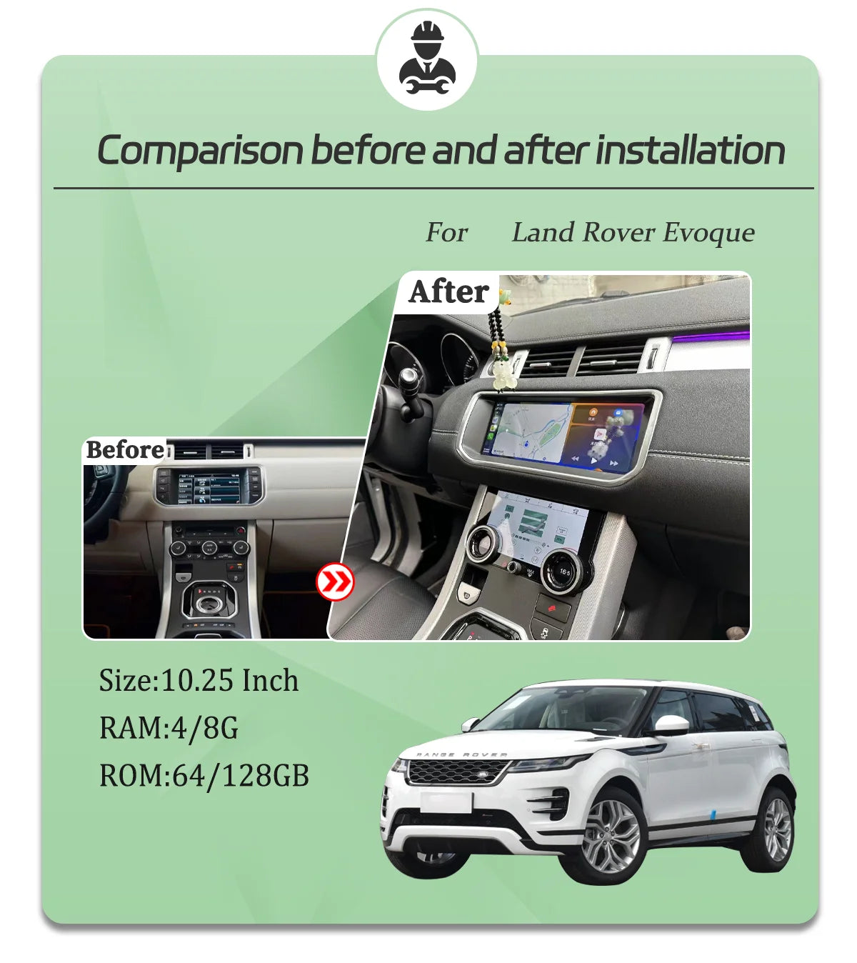 Land Range Rover Evoque 10.25" 8 core 8/128GB SNAPDRAGON 2012-2018 Android 13 Carplay android auto navi GPS wifi 4g