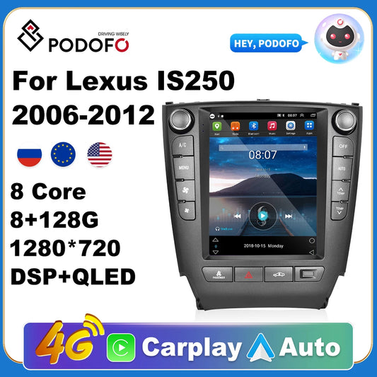 Podofo Car Android Carplay Radio Multimedia Player For Lexus IS250 2006-2012 2 Din Autoradio Video AI Voice GPS Navi 4G WiFi