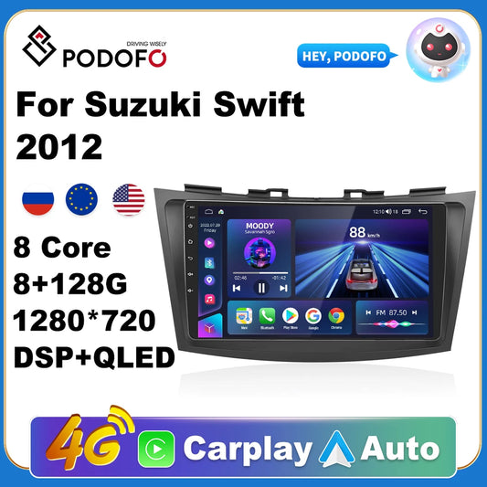 Podofo AI Voice Android Carplay Car Radio For Suzuki Swift 2012 2din Android Auto 4G Multimedia Navigation GPS Autoradio DSP