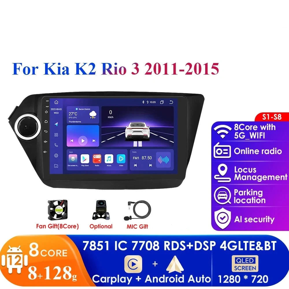 Autoradio Android 12 Car Radio GPS Multimedia Video Player for Kia Rio K2 2011-2015 Navigation Carplay 4G DSP RDS SWC BT WIFI PC