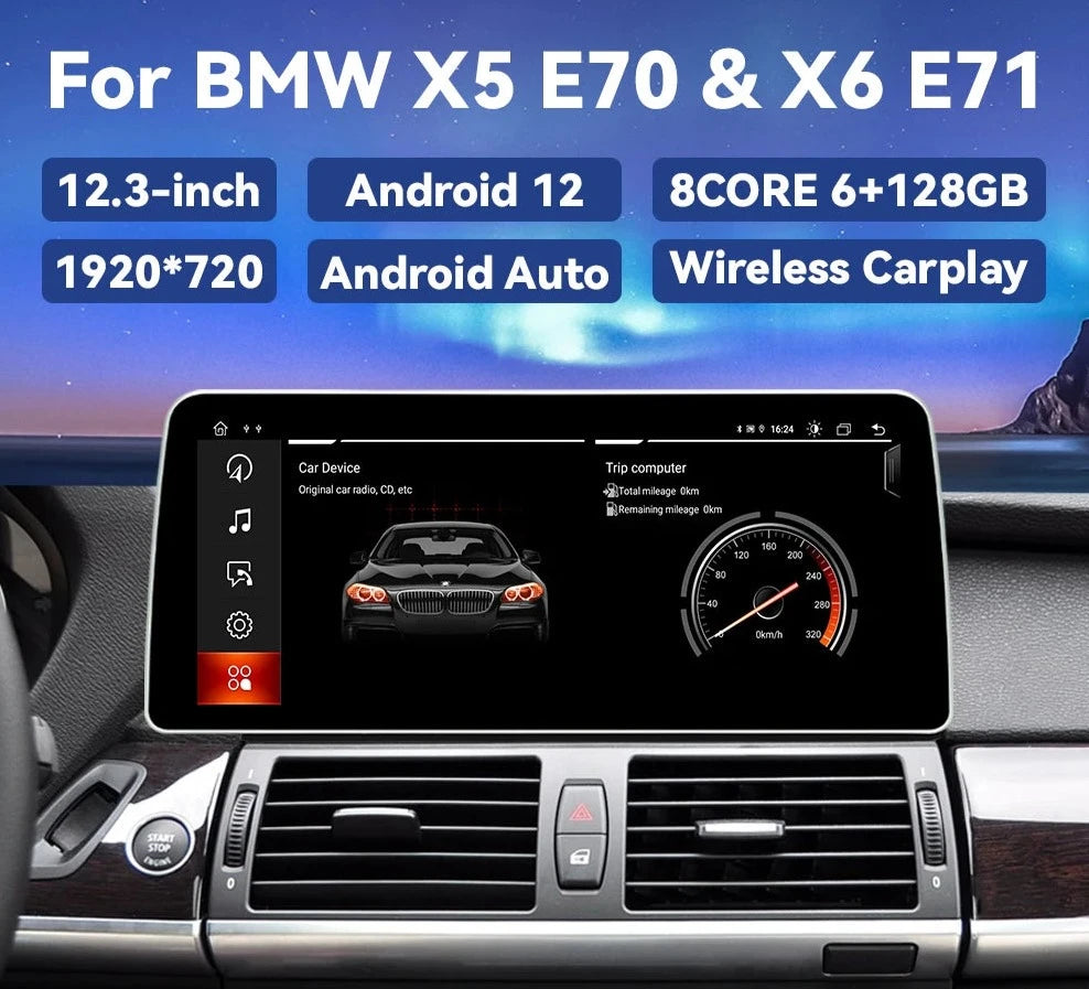 BMW X5 E70 X6 E71 CCC CIC 12.3" 6GB 128GB Android 12 IPS 4G LTE GPS