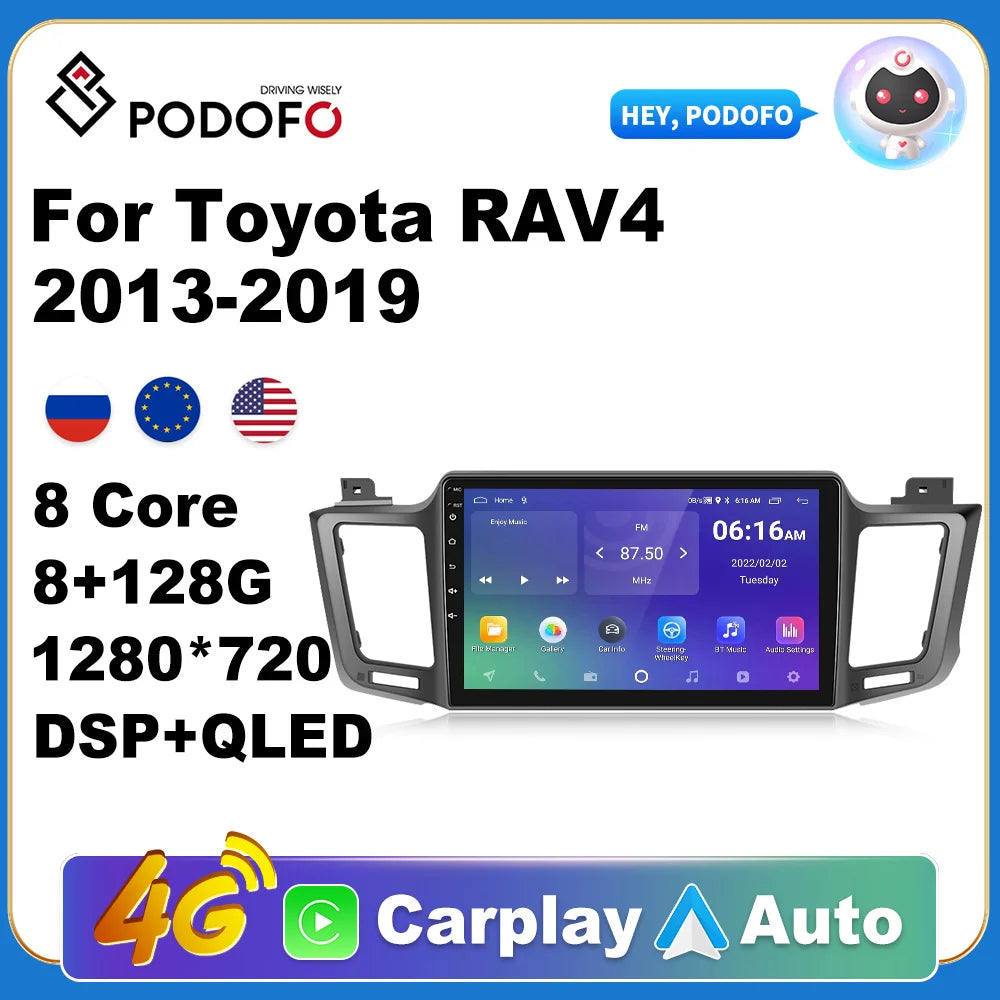 Podofo 10" 4G Carplay DSP 2din Android 10 Car Radio Multimidia Video Player GPS Navigation For Toyota RAV4 2013-2019 Car Radio