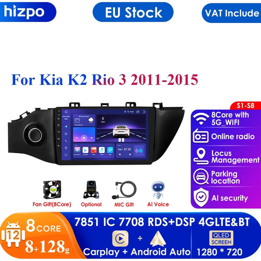 Android 12 Car Radio Android Auto Multimedia Player for Kia K2 / KX CROSS 2017 - 2019 2 Din GPS Navigation Stereo 2Din Head Unit