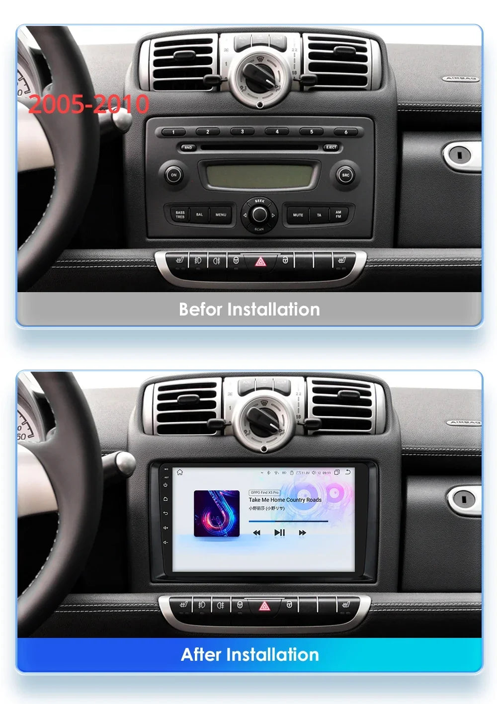 Smart Fortwo 451 2005 - 2015 Android Carplay