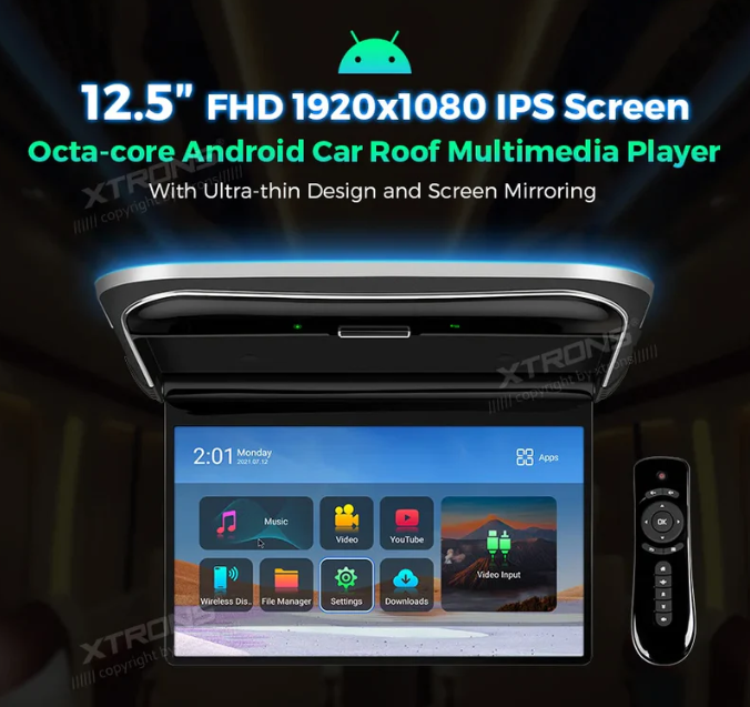 12.5" Android IPS Screen Octa-Core FHD 1920*1080 Ultra-thin Design Roof Multimedia Player 