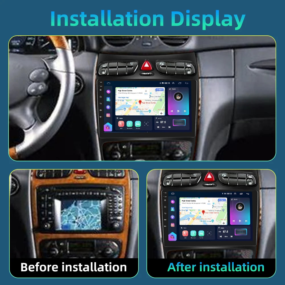 Podofo Carplay Auto Stereo Car Radio For Mercedes-Benz C-Class/CLK 2002-2004 4G WIFI 2 Din Android Radio DSP BT GPS Navigation
